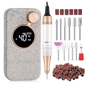 Electric Nail Drill,40000RPM Cordless Nail File Rechargeable with 12 Drill Bits for Acrylic Nails Gel Polishing,E File Nail Kit Machine for Manicure Salon Home AB Diamond