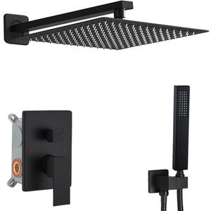 Matte Black Shower System 16 Inch Bathroom Luxury Rain Mixer Shower Combo Set Wall Mounted Rainfall Shower Head and Handheld System Shower Faucet Set Rough-in Valve Body and Trim Kit