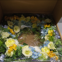 BINFEN Faux Silk Flower Spring Summer Easter Wreath 24-26" for Front Door – White Ranunculus Yellow Daisy Blue Hydrangea Green Eucalyptus Leaves – Farmhouse Front Porch Wreath, Outdoor Indoor Use