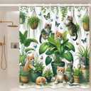 Cute Cat Shower Curtain- 72x72 Inch Floral Animal Bathroom Decor with 12 Hooks-Hanging Potted Plants Cats Waterproof Polyester Curtains - Modern Home Bedroom Decor & Birthday Gifts Adults