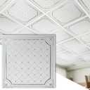 LooYee 24 PCS 2x2 Ft High-Strength Ceiling Tiles, 24x24 Inch Quilted Grid Ceiling Panels, Rigid PVC Waterproof Washable Cuttable Material Ideal for Living Room Basement Cover 96 Sq.Ft