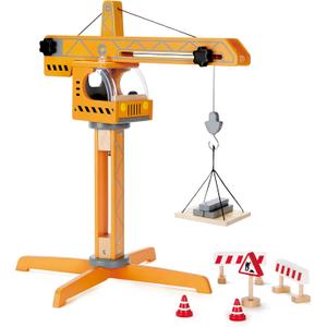 Hape Playscapes Crane Lift Playset| Construction Truck Vehicle Playset for Kids, L: 17.8, W: 16.5, H: 21.2 inch