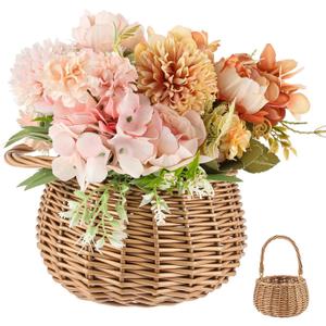 Weysat Small Flower Girl Basket with Handle Wicker Rattan Flower Basket Set, Rustic, Hand Woven for Wedding Girl Home Decorations Picnic Garden Candy Sweets Gifts (Natural)
