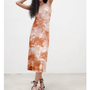 Forever 21 Dress Womens Orange Tie Dye Sleeveless Midi Knit Strappy Beachy Boho M