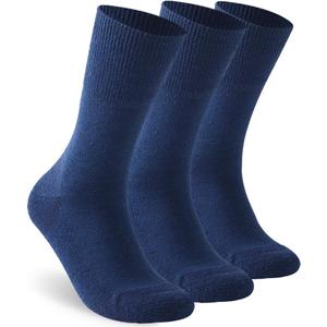Facool Diabetic Socks for Men Women, Merino Wool Non-Binding Top Crew Socks with Cushion Sole, Seamless Toe 3 Pairs (X-Large, Navy Blue X 3)