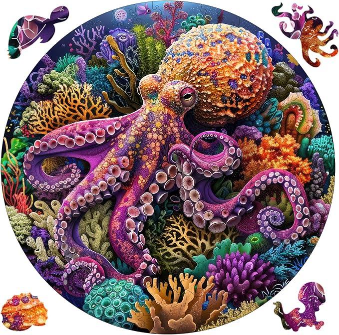 Ruikiyart 500 Piece Puzzles for Adults,Octopus Wooden Jigsaw Puzzles, Sea Animal Puzzle Games Unique Shaped for Kids Family Puzzle Games Home Decoration (16.7"*16.7")
