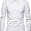 Mens Long Sleeve Casual Button Down Dress Shirts with Chest Pocket (White, M)