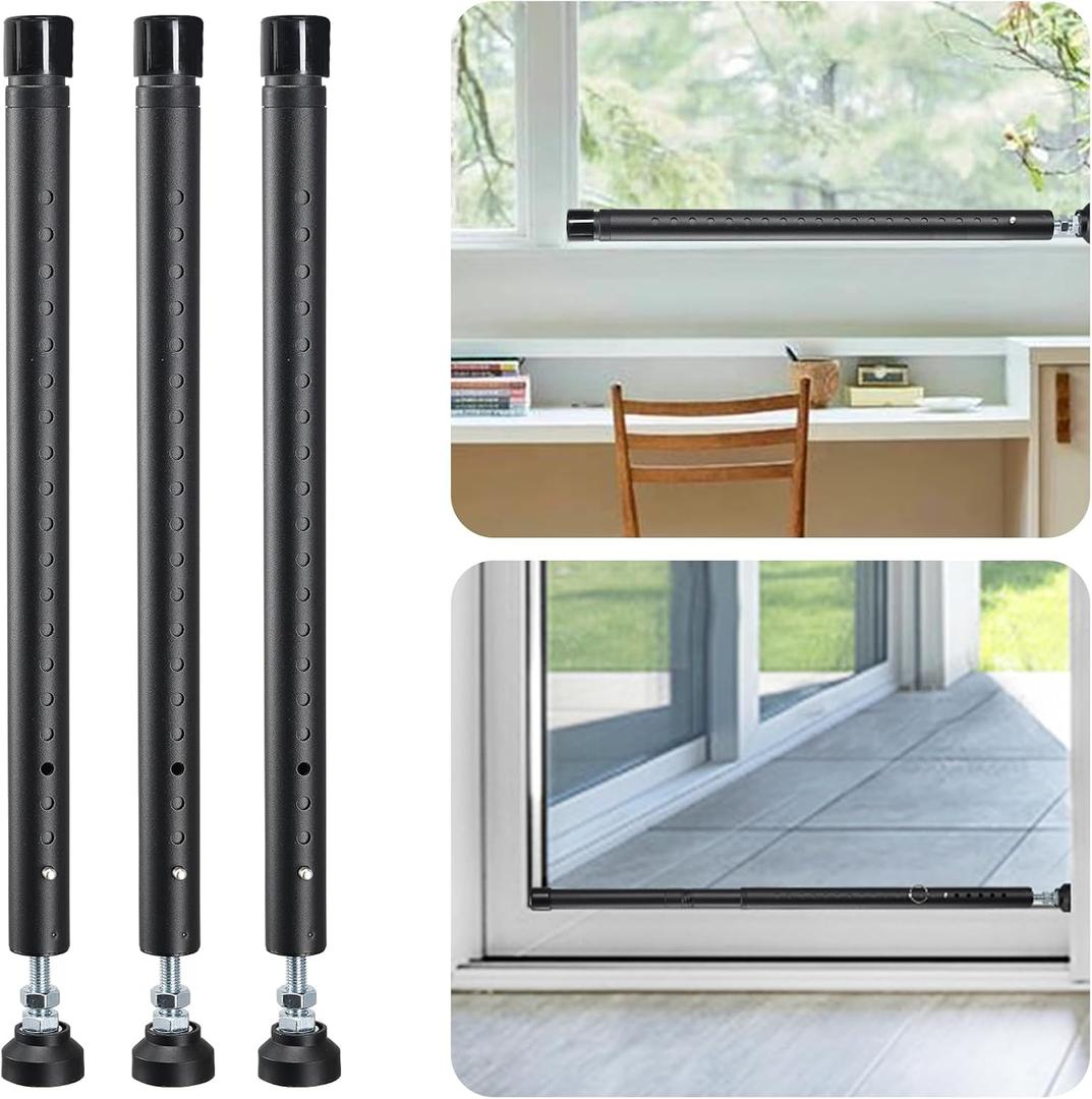Sliding Door Security Bar, 3 Pack 18"-50" Adjustable Window Security Bars with Rubber Tips, Heavy Duty Door Jammer, Window Bars Security Inside, Window Lock Bar for Home Apartment Travel Patio (Black)