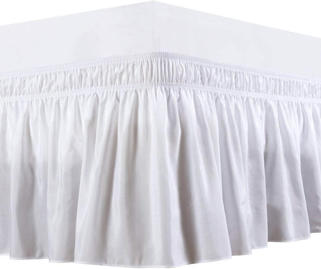 Elegant Decor 100% Egyptian Cotton Bed Skirt - 9" Drop Wrap Around Luxury - 650 Thread Count - Adjustable Elastic Dust Ruffles Wrinkle & Fade Resistant Bed Skirt - Queen, White