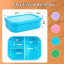 Layhit 4 Pcs Silicone Bento Box for Adults, 27 oz Bento Lunch Container Reusable 3 Compartment Lunchable Food Container for Women Men, Leak Proof Microwave Dishwasher Freezer Safe (Bright Colors)