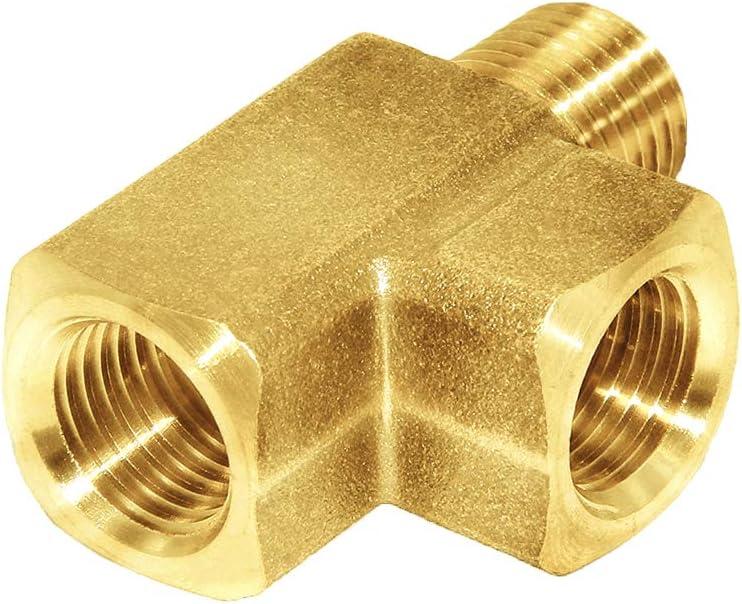 Joywayus Brass Pipe Fitting Barstock Street Tee T 3 way NPT 1/4" Female  1/4" Female  1/4" Male Adapter