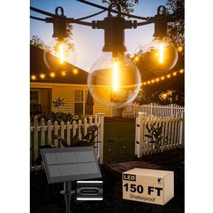 Zuske Solar String Lights Outdoor Waterproof 150FT with USB Port and 73 Shatterproof G40 Bulbs(3 Spare), LED Solar Powered Patio Lights for Outside, Porch, Backyard, Gazebo, Garden(Warm White)