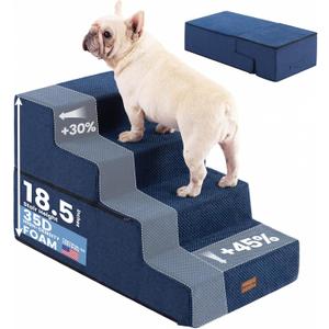 Gardner Pet Dog Stairs for Small Dogs 18.5" H, 4-Step Extra Wide Dog Steps for Bed, Pet Stairs for Bed and Couch with Durable Non-Slip Waterproof Fabric Cover and Soft Foam, Navy