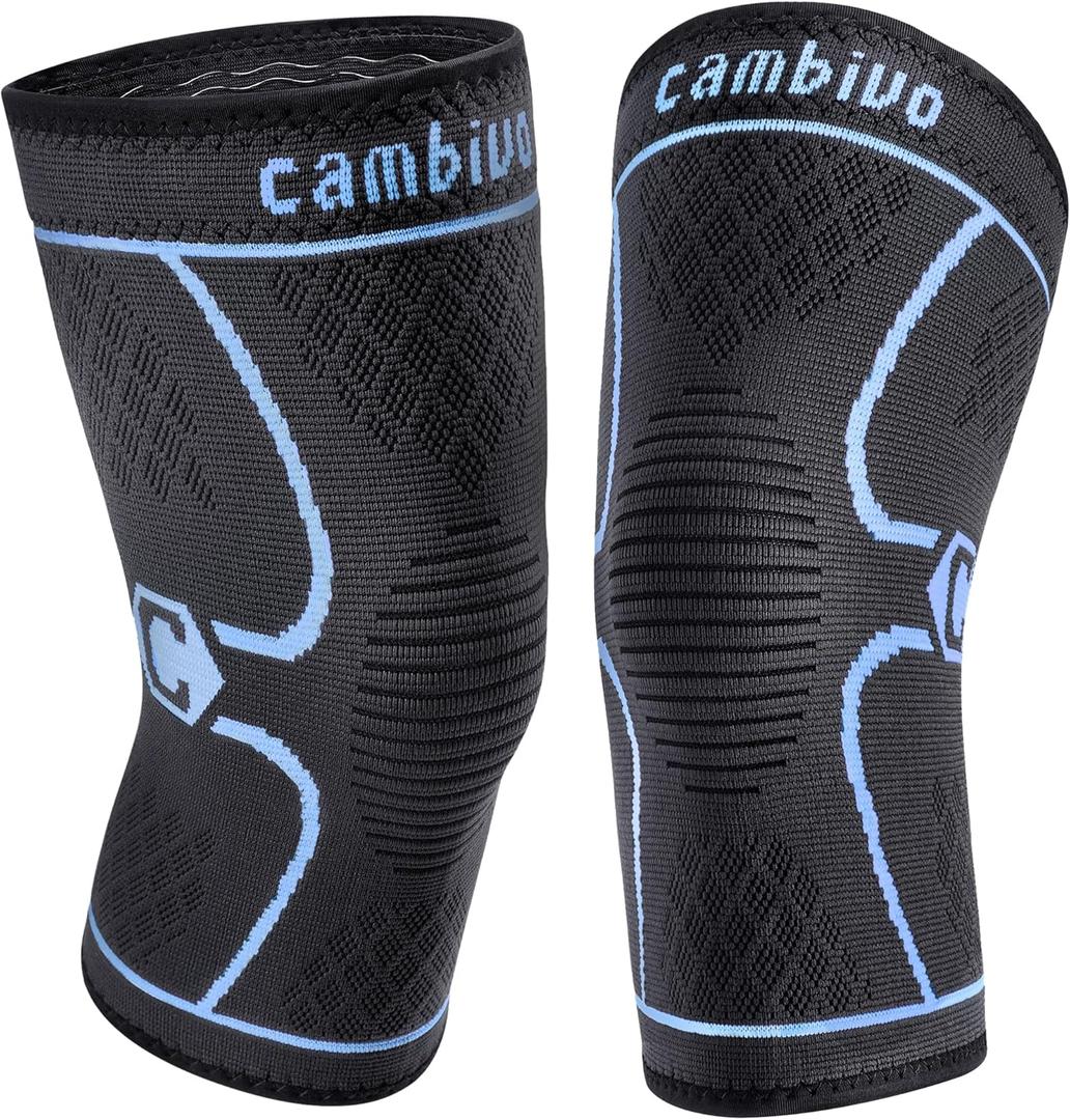 CAMBIVO 2 Pack Knee Brace, Knee Compression Sleeve for Men and Women, Knee Support for Running, Workout, Gym, Hiking, Sports (Blue,Medium)