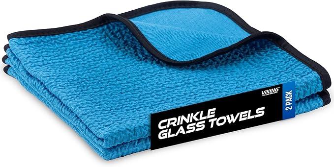VIKING Glass Microfiber Cleaning Cloth for Car and Home 2 Pack, Glass Towels for Mirror, and Picture Frames, and Car Detailing Kit, 16 inch x 16 inch, Blue