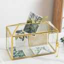 Glass Wedding Card Box with Slot, 12.5'' Large Clear Card Box Gold Brass Gift Card Storage Box with Lock Perfect for Wedding Receptions, Baby Shower, Birthday Party, Bridal Shower