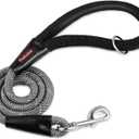 Rope Dog Leash 4 FT, 1/2 Inch Heavy Duty Round Dog Leash with Soft Padded Non-Slip Handle, Reflective Nylon Rope & Strong Metal Clip for Medium Large Giant Dogs,Black