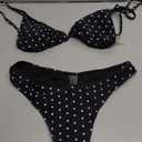 WDIRARA Women's Polka Dots Bikini Set Halter Triangle Swimsuit 2 Piece Bathing Suit Black Medium