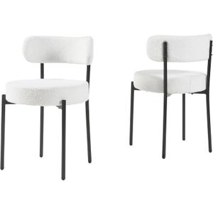Panana Modern Dining Room Chairs, Mid-Century Round Upholstered Boucle Kitchen Dining Chairs with Black Metal Legs (2, White)