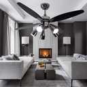 48-inch Modern Black Ceiling Fan with 5 Rotatable Lights, Remote Control, Quiet Indoor Fan Chandelier