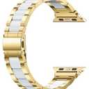 Wearlizer Compatible with Apple Watch Band 38/40/41/42mm Fashion Wristbands Womens, Stainless Steel + Resin Metal Replacement for iWatch Series 11 10 9 8 7 6 5 4 3 SE/Ultra 3 2 1-Gold+White