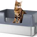 Vivifying Stainless Steel Cat Litter Box, XL Extra Large Semi-Enclosed Metal Pan with Side Entry, Scoop Included, Open Top Potty for Indoor Big Cats & Kitty, Easy to Clean & Odor Resistant (XL without step, Gray)