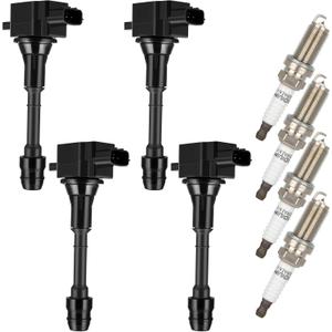 OCPTY Ignition Coil Pack and Spark Plugs Fits 2002-2006 for Nissan Altima 2.5L/L4,2002-2006 for Nissan Sentra 2.5L/L4#UF350 Set of 4 Ignition Coils with 4 Iridium Spark Plugs 3-Pins