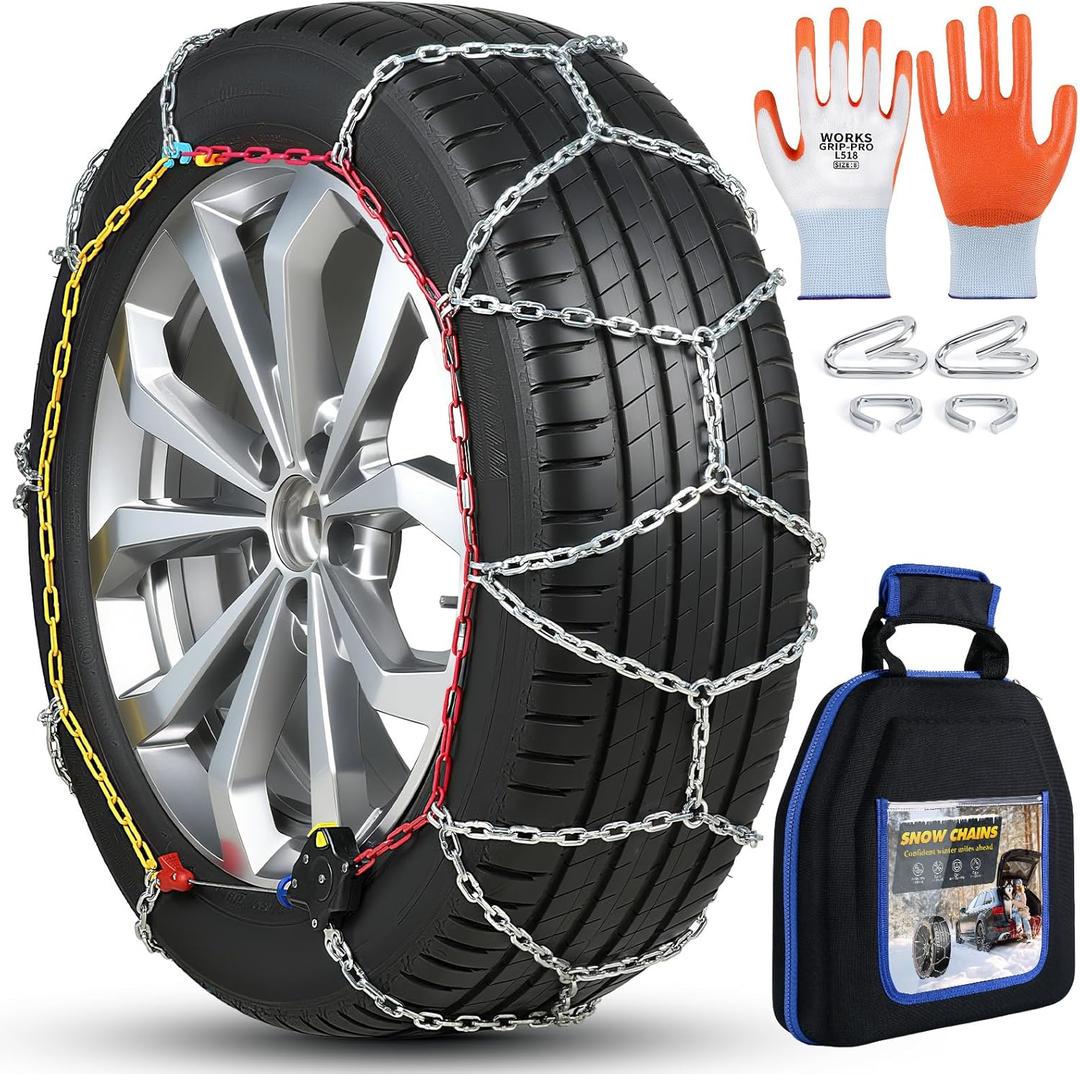 Auto-Trac Snow Chains for Car Tires Passenger Emergency Tire Chains for SUV and Car, Set of 2