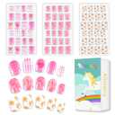2 x Allstarry 72pcs 3 pack Children Nails Press on Pre-glue Full Cover Bear Sunflower Doughnut Short False Nail Kits Lovely Gift for Children Little Girls Nail Art Decoration - Pink Party
