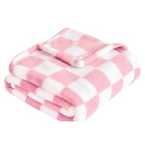 Yurhap Checkered Baby Blanket for Girls Pink Fleece Baby Blankets for Girls Boys, Warmer Comfort Lightweight Bed Blanket for Toddlers Infants or Newborn,