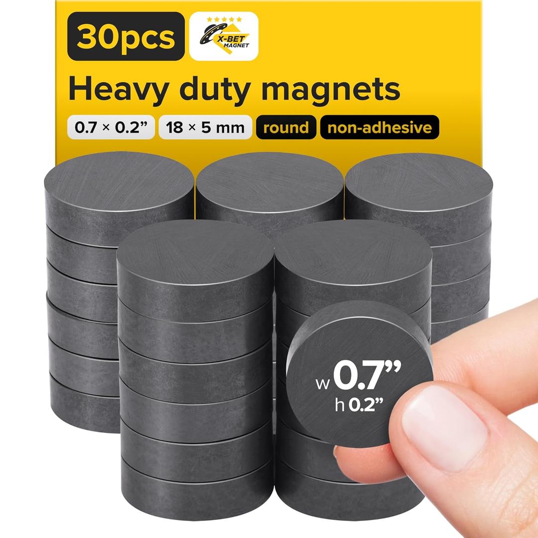 Ultra-Strong Ceramic Round Magnets (0.7x0.2"/18x5mm, 30 pcs) - Heavy Duty Magnets, Non-Corrosive, High Thermal Resistance, Versatile For Home, Office, Workshop, Whiteboard, Fridge And Hobby Use