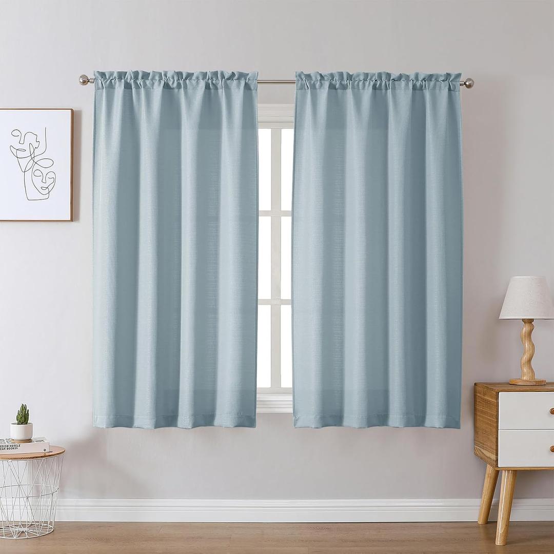 Chyhomenyc Bennet Aqua with Greenish Tone Curtains 54 Inch Length 2 Panels, Faux Linen Textured Light Filtering Soft Airy Rod Pocket Window Treatment Drapes for Living Room Bedroom, Each 30 Wx54 L