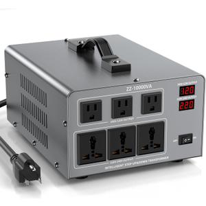 10000W Voltage Converter Auto Transformer,110/120/220/240V Heavy Duty Step Up/Down Power Converter Transformer with 3 US Outlets,3 Universal Outlets, LCD Display,Resettable Circuit Breaker Protection