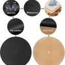MAIDERN 48 Inch Round Cork & Leather Table Pad Protector, Cuttable Size (42-48 Inch), Trimmable Dining Table Mat, Heat Resistant/Non-Slip Table Cover for Kitchen, Office, or Restauran (Black)