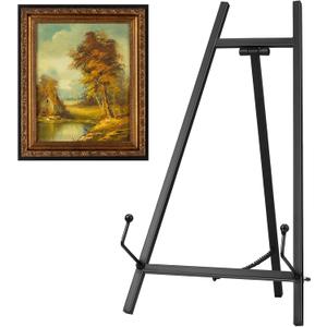 Leinuosen Metal Easel Stand 16.5" H x 8.7" W x 4.3" D Table Top Easel Stand for Display Tripod Art Picture Mirror Modern Plate Holder for Display Book Photo Wedding Sign(Black)
