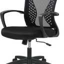 FDW Home Office Chair Mid Back PC Swivel Lumbar Support Adjustable Desk Task Computer Ergonomic Comfortable Mesh Chair with Armrest (Black)