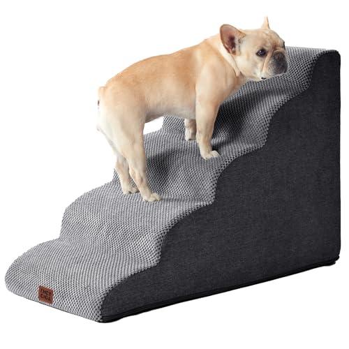 EHEYCIGA Curved Dog Stairs Ramp for High Beds 22.6" H, 5-Step Dog Steps for Small Dogs and Cats, Pet Stairs for High Bed Climbing, Non-Slip Balanced Pet Step Indoor, Grey