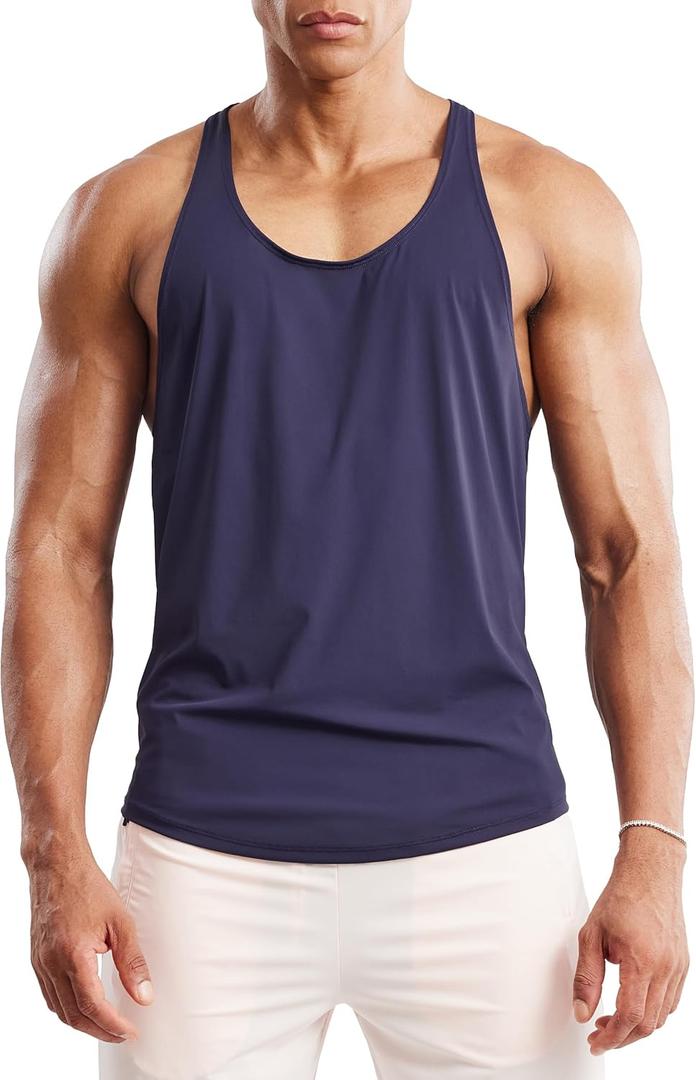 Ouber Men's Mesh Racerback Tank Tops Gym Fitness Sleeveless T-Shirt for Bodybuilding Muscle Shirts (Large, Navy)