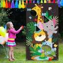 Blulu Jungle Animals Theme Party Supplies, Wild Animals Toss Banner with 3 Bean Bags, Giraffe Elephant Lion Zoo Baby Shower Birthday Party Decoration