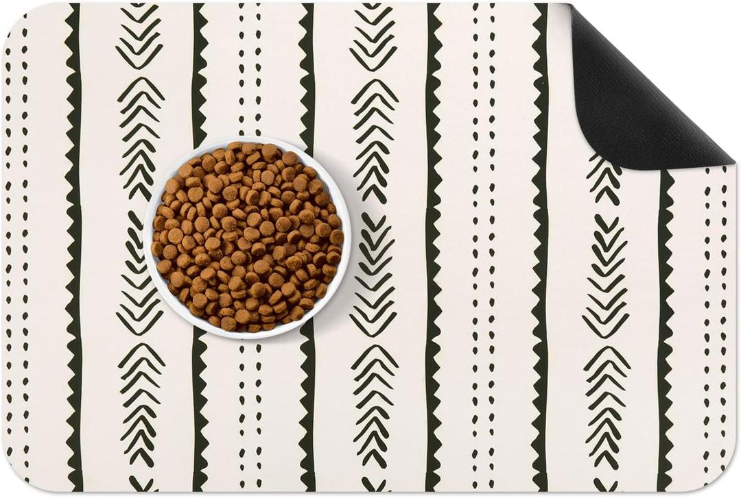 Dog Food Mat, Boho Pet Food Mat, Super Water Absorbent, Non Slip Placemat for Pets Bowl and Water Bowl, Machine Washable, Feeding Mats for Dog Cat Pet, Large 16'' x 24''(Tribal)