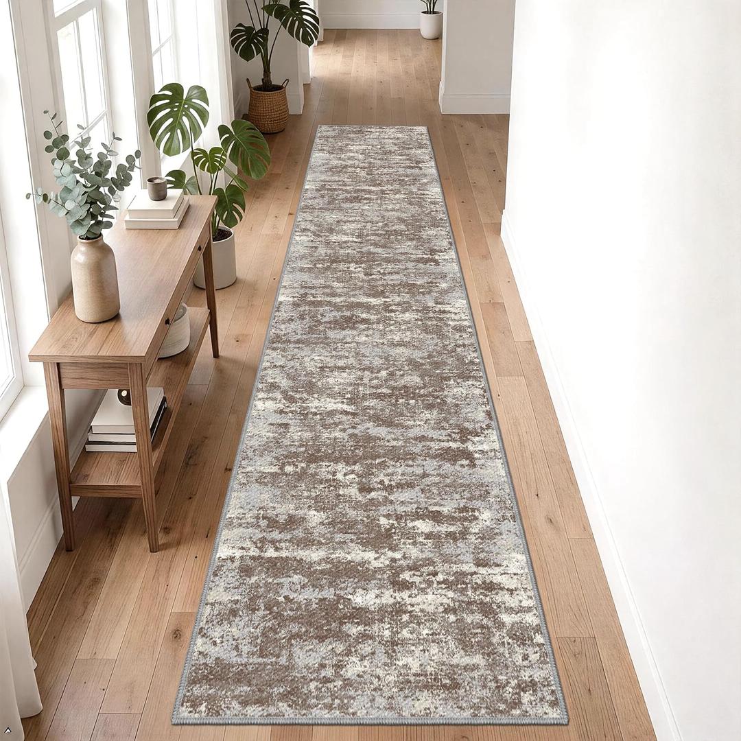 Runners for Hallways Ultra Non-Slip 2x10 Long Runner Rugs Washable Abstract Tear and Stain Resistance No Pile Lightweight Modern Rug Runners for Entryway, Kitchen, Walkway, Entrance, Brown