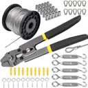 Turnbuckle Kit & Wire Rope Crimping Tool, 100ft Vinyl Coated Aircraft Cable (1/16 Inch Overmolded to 5/64 Inch) - Guy Wire Tensioner for Garden String Light, Picture, Clothes Hanging