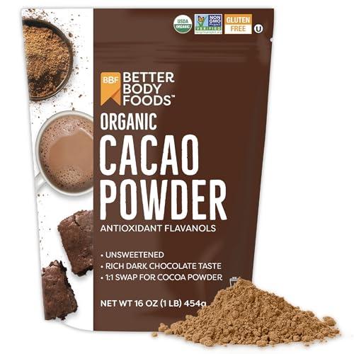 BetterBody Foods Organic Cacao Powder, Rich Chocolate Flavor, Non-GMO, Gluten-Free, Cocoa, 16 ounce, 1 lb bag, Pack of 5 BB 12/3/26