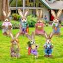 7 Pack Easter Bunny Decorations Outdoor Vintage Bunny Yard Signs Stake 15.7" Sisal Rabbit Easter Decor for Spring Garden Lawn Egg Hunt Party Decor