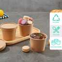 JOLLY PARTY 50pack 12oz Paper Soup Containers with Lids, Disposable Paper Food Cups, Ice Cream Cups, Food Storage with Lids, Microwavable and freezer safe, Suitable for Christmas Thanksgiving (Brown)