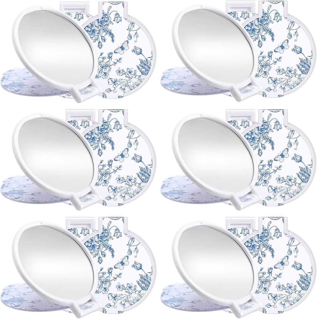 12 Pcs Blue Floral Mini Compact Mirrors Bulk Small Pocket Bridesmaid Mirrors for Bridal Shower Party Favors Purse Travel Makeup Folding Glass Gift for Women Wedding Guest Birthday