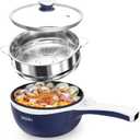 Dezin Hot Pot Electric with Steamer Upgraded, Non-Stick Saut Pan, Rapid Noodles Electric Pot, 1.5L Mini Pot for Steak, Egg, Fried Rice, Ramen, Oatmeal, Soup with Power Adjustment