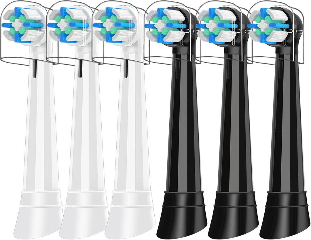 6 Pcs Replacement Toothbrush Compatible with Oral B IO 2 3 4 5 6 7 8 9 10 Electric Toothbrushes, Brush Head with Medium-Firm Bristles to Remove Stains (Black/White)