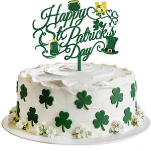 2 x Happy St Patrick's Day Acrylic Cake Topper Lucky Day Clover Shamrock Beers Horseshoe Cake Decorations for Irish Theme Party
