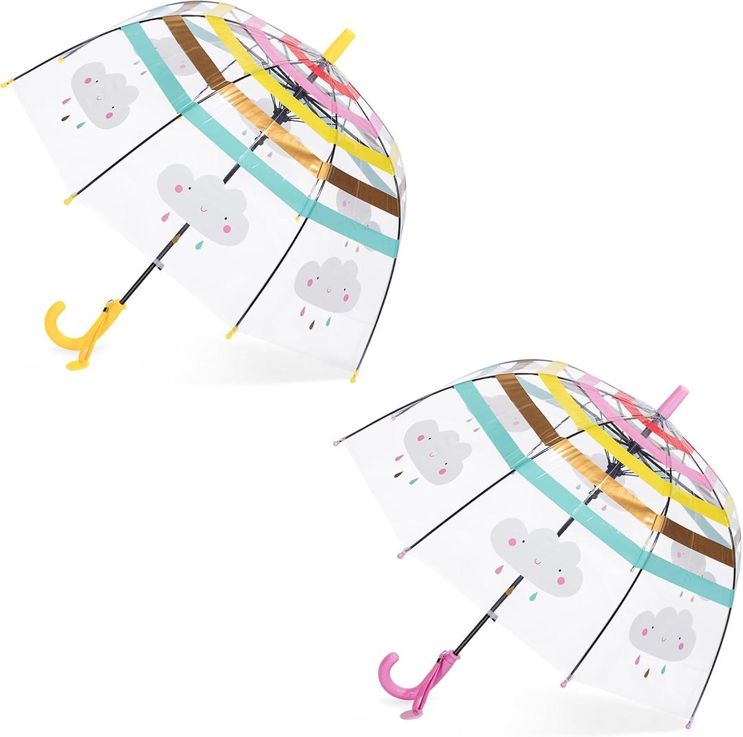 Kids Clear Umbrella for Rain Dome Bubble Umbrellas Windproof for Kids Boys and Girls, 2 Pack